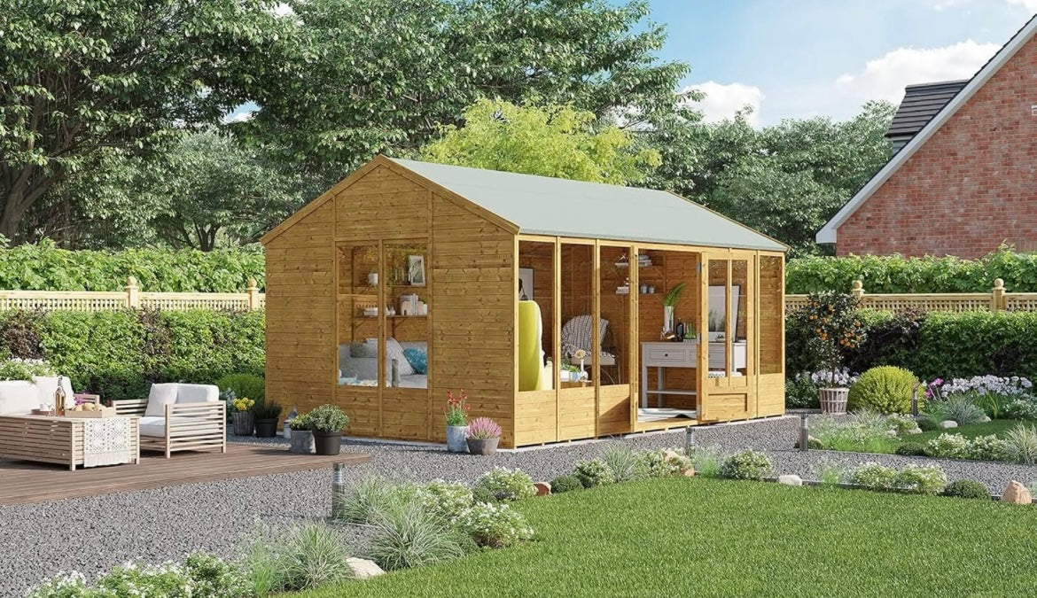 BillyOh Petra 16x10 Reverse Apex Summer House Shed, Log Cabin | Wooden Garden Room (BASE INCLUDED)