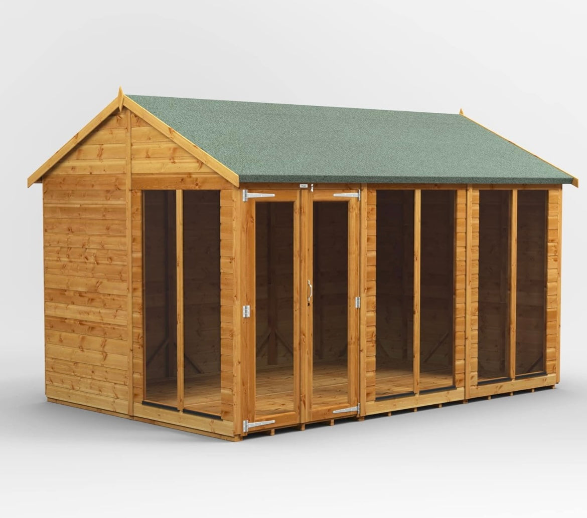 High Grade Premium Apex Summer House Wooden Shed with Security Features, PVC Window
