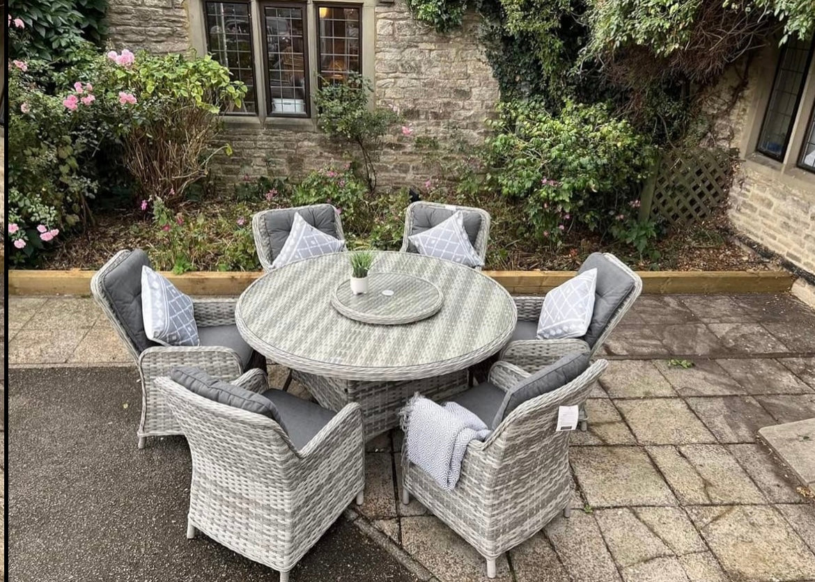 chelsea home and leisure ltd Rattan Garden Furniture Round Table dining Set reclining chairs