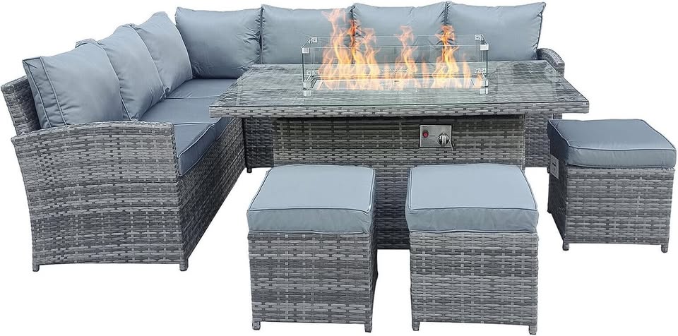 9 Seater Rattan Garden Furniture Set with Height Adjustable Rising Table - Outdoor Furniture