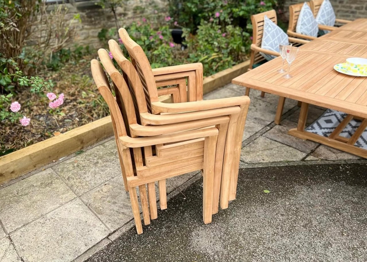 Teak Wood Outdoor Dining Set, 10-Seater Rectangular Table with Armchairs, Garden Furniture