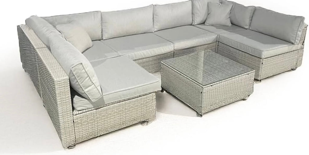 Furnishings For Less UK 6-Piece Rattan Garden Patio Grey Furniture Set, U-Shape Sofa with Coffe