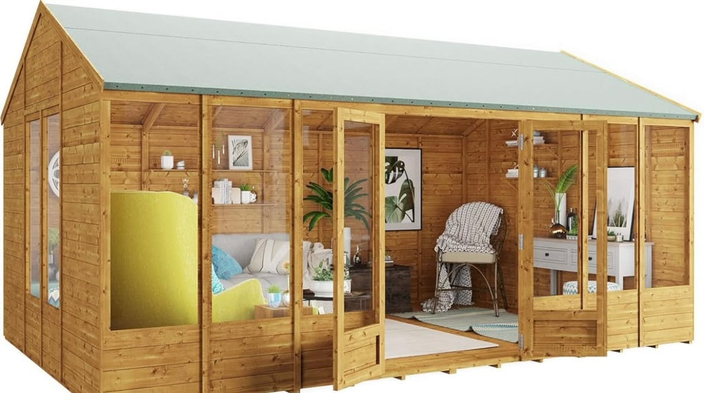 BillyOh Petra 16x10 Reverse Apex Summer House Shed, Log Cabin | Wooden Garden Room (BASE INCLUDED)