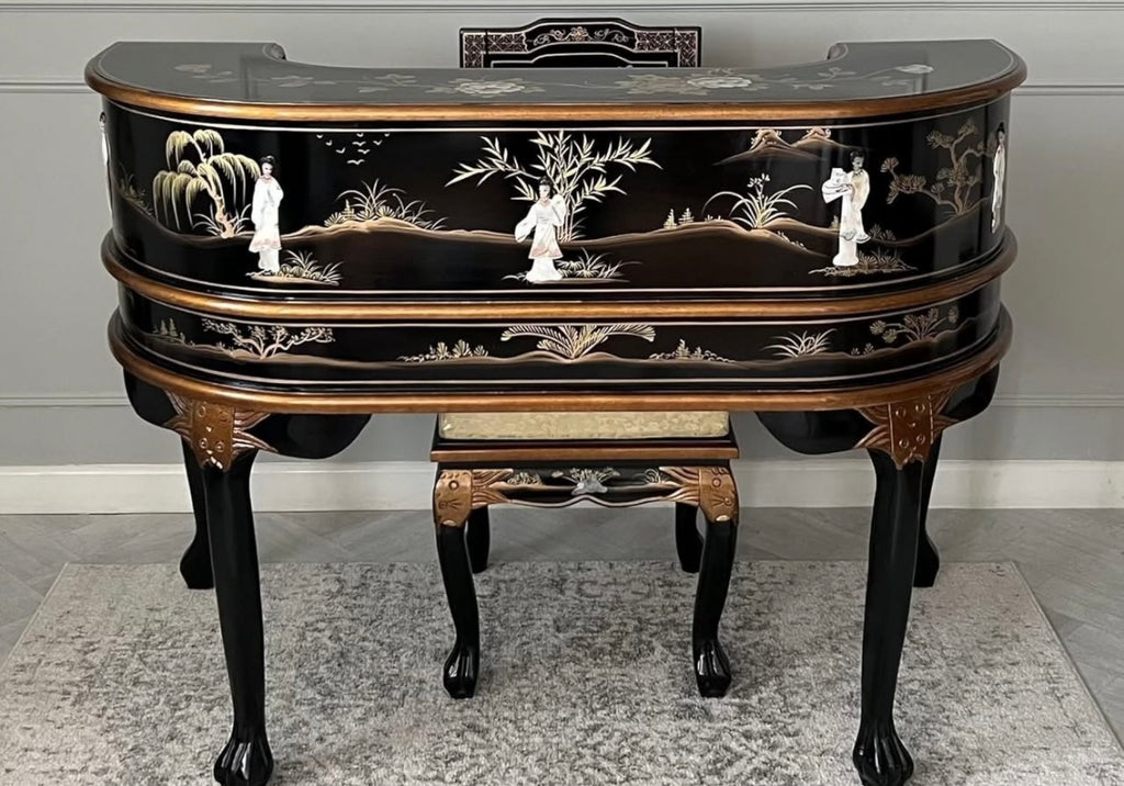 Oriental Desk with Chair Mother of Pearl, Chinese Furniture Writing Table Bureau
