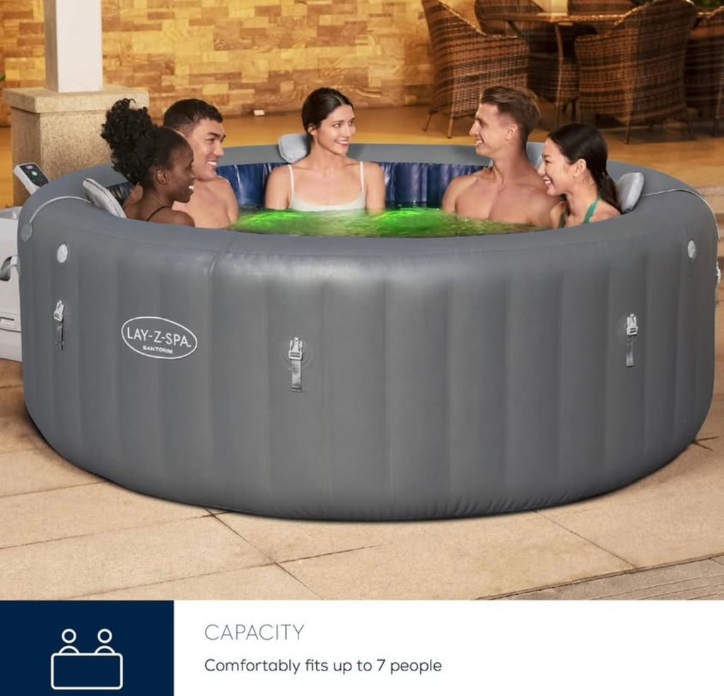 Lay-Z-Spa Santorini Pro Built in LED Light, 10 HydroJet System, Integrated Seats