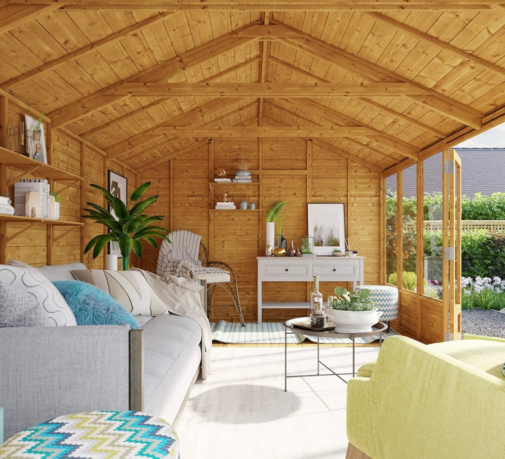 BillyOh Petra 16x10 Reverse Apex Summer House Shed, Log Cabin | Wooden Garden Room (BASE INCLUDED)