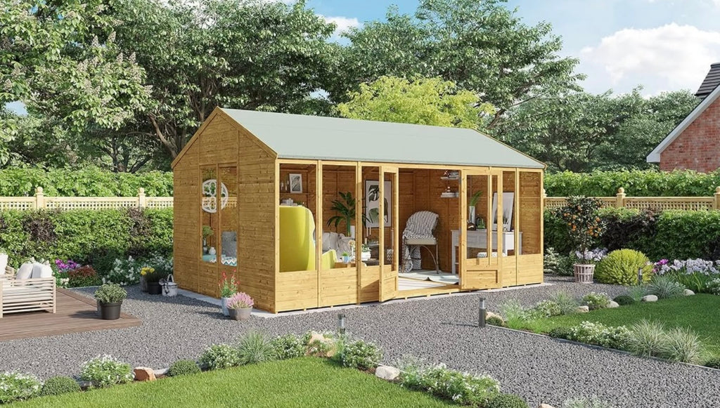 BillyOh Petra 16x10 Reverse Apex Summer House Shed, Log Cabin | Wooden Garden Room (BASE INCLUDED)