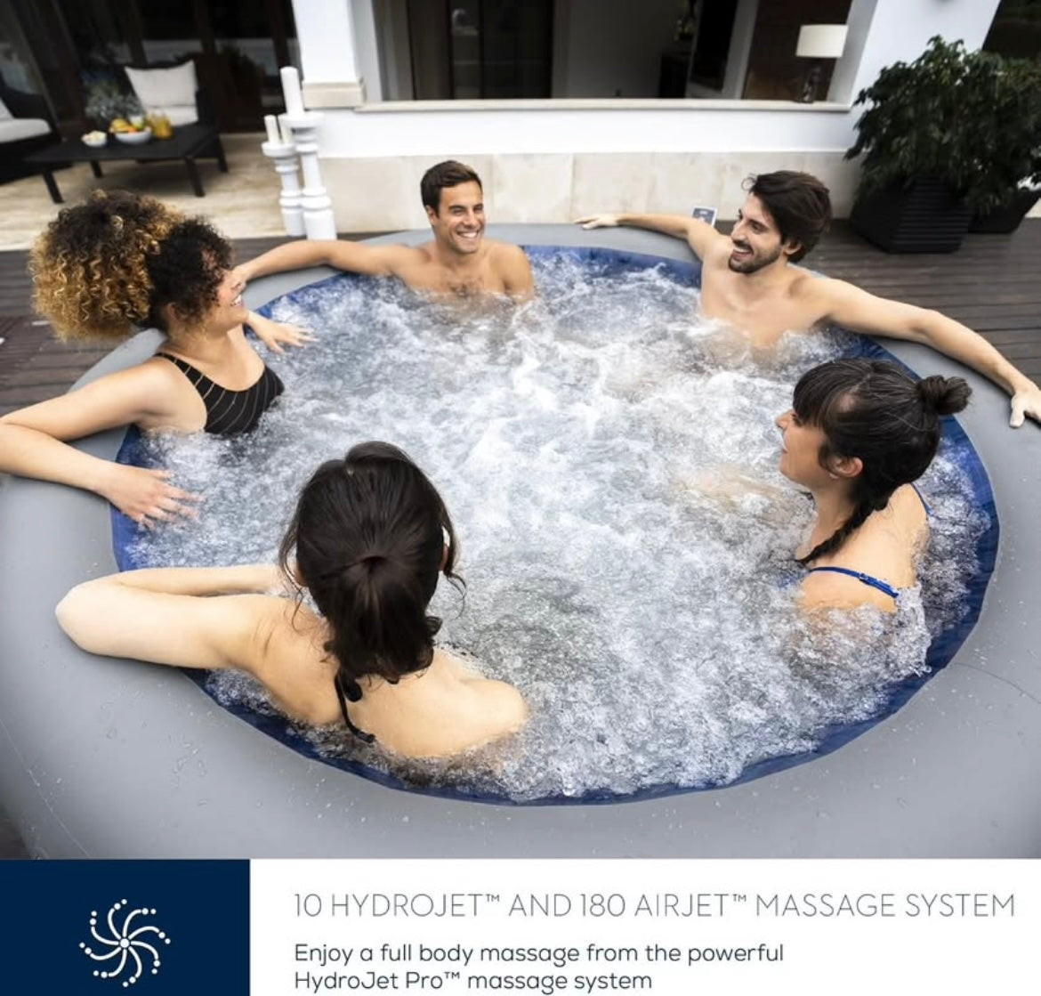 Lay-Z-Spa Santorini Pro Built in LED Light, 10 HydroJet System, Integrated Seats