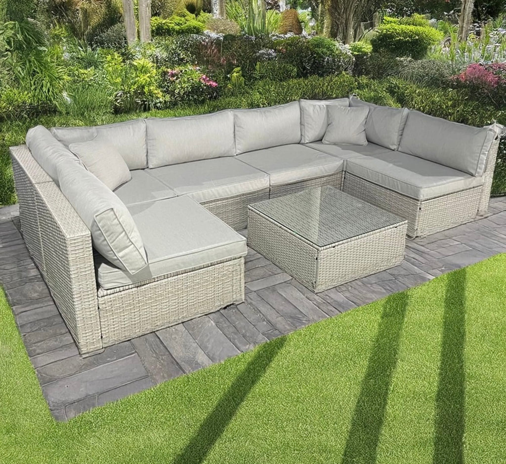 Furnishings For Less UK 6-Piece Rattan Garden Patio Grey Furniture Set, U-Shape Sofa with Coffe