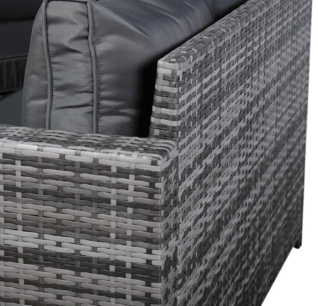 Club Rattan High Back Compact Corner Sofa Set with Rising Table (Grey)