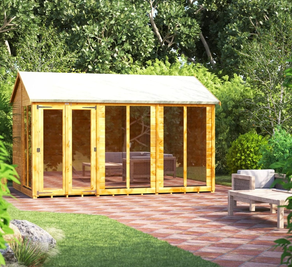 High Grade Premium Apex Summer House Wooden Shed with Security Features, PVC Window