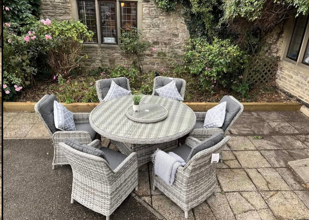 chelsea home and leisure ltd Rattan Garden Furniture Round Table dining Set reclining chairs