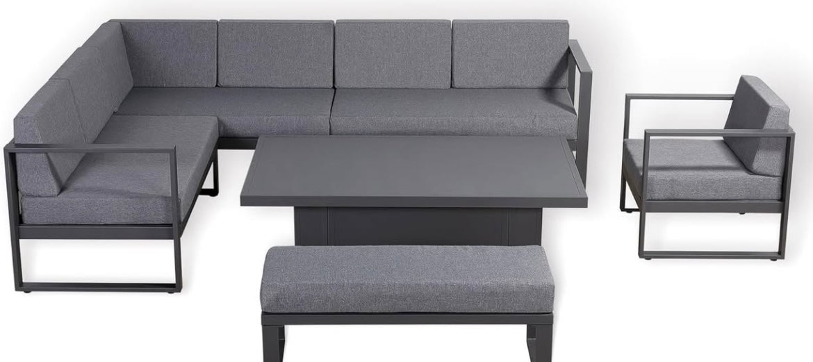Rattan park Halo Range 9 seater Garden Furniture Square Corner Sofa Set With Rising Table,
