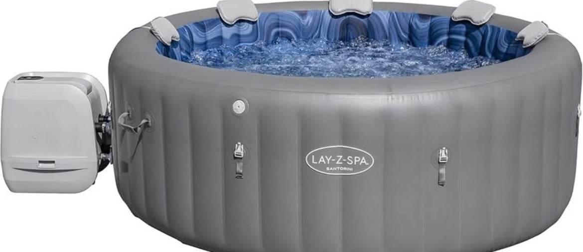 Lay-Z-Spa Santorini Pro Built in LED Light, 10 HydroJet System, Integrated Seats