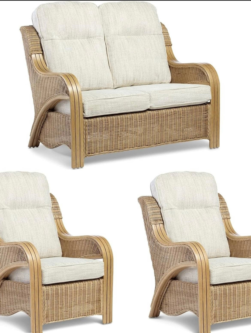 Desser Opera Rattan Conservatory Furniture Suite – 2 Seater Sofa & 2x Armchairs in Light Oak –