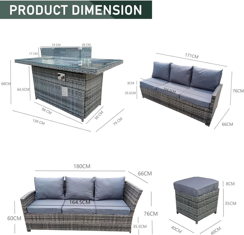 9 Seater Rattan Garden Furniture Set with Height Adjustable Rising Table - Outdoor Furniture