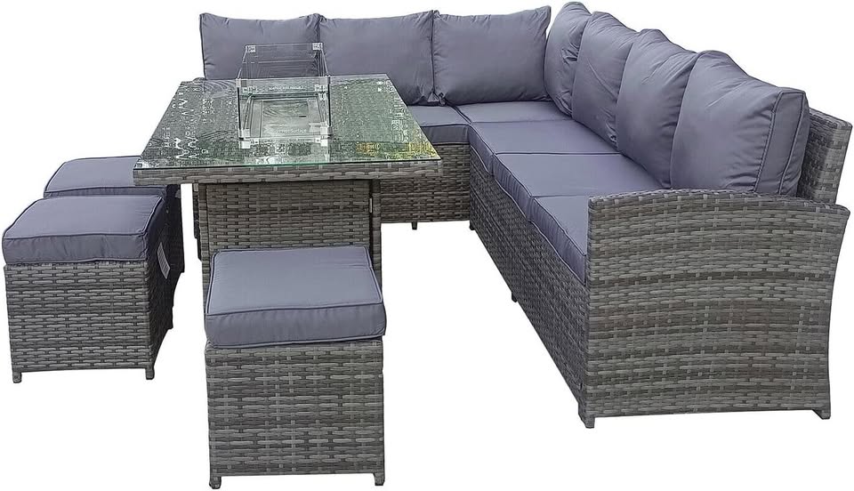 9 Seater Rattan Garden Furniture Set with Height Adjustable Rising Table - Outdoor Furniture
