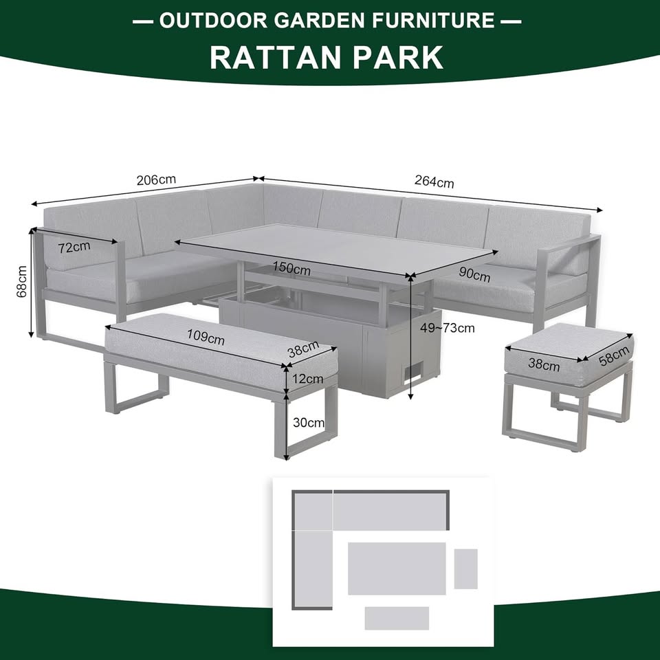 Rattan park Halo Range 9 seater Garden Furniture Square Corner Sofa Set With Rising Table