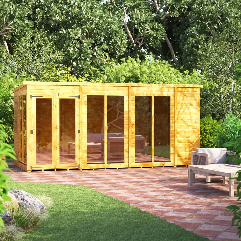 High Grade Premium Pent Summer House Wooden Shed with PVC Window sills, Door & Windows