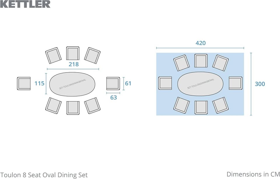Toulon 8-Seat Dining Set- Garden Furniture, Outdoor Dining, Oval Table with 8 Chairs