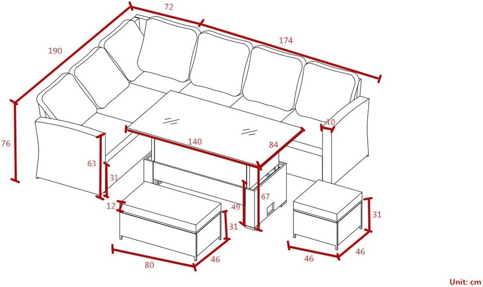 9 Seater Rattan Garden Furniture Set with Height Adjustable Rising Table - Outdoor Furniture
