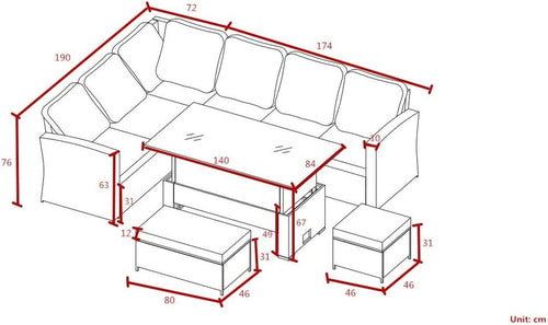 9 Seater Rattan Garden Furniture Set with Height Adjustable Rising Table - Outdoor Furniture