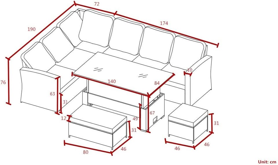 9 Seater Rattan Garden Furniture Set with Height Adjustable Rising Table - Outdoor Furniture