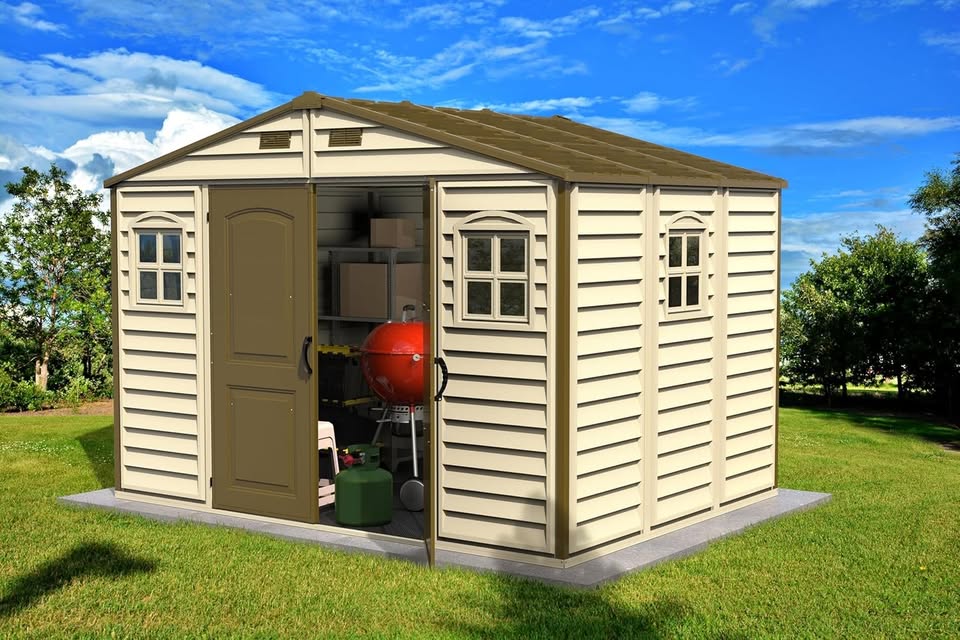 Duramax WoodSide 10 x 8 (8.02 m2) Plastic Garden Shed with 3 Fixed Windows & Metal