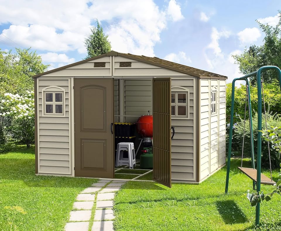 Duramax WoodSide 10 x 8 (8.02 m2) Plastic Garden Shed with 3 Fixed Windows & Metal